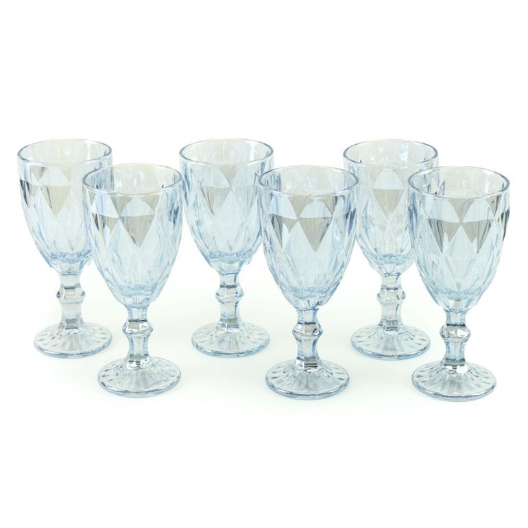 Conjunto de 6 Taças de Vidro para Bebidas Diamond Azul Metalizado