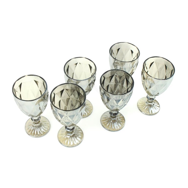 Conjunto de 6 Taças de Vidro para Bebidas Diamond Cinza Metalizado