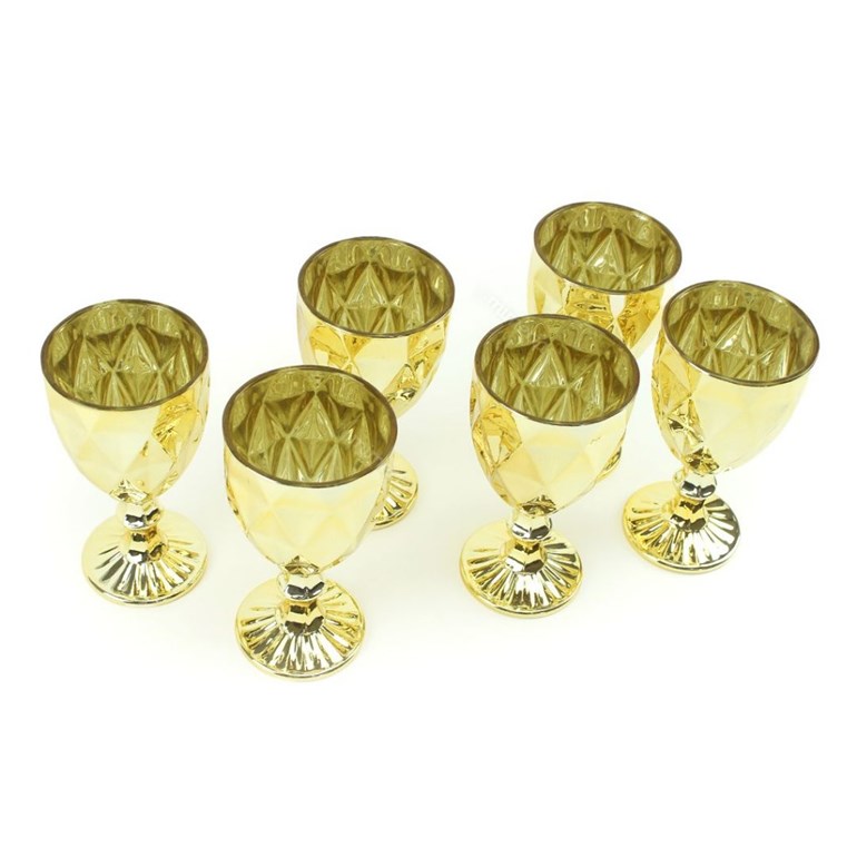 Conjunto de 6 Taças de Vidro para Bebidas Diamond Dourado