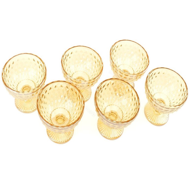 Conjunto de 6 Taças de Vidro para Sobremesas Bico de Abacaxi Âmbar Metalizado