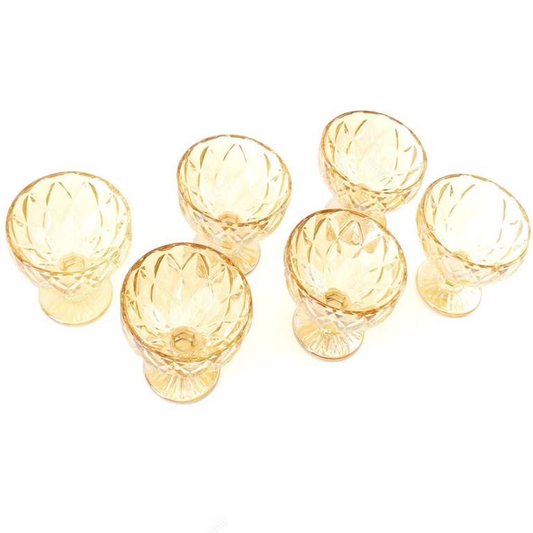 Conjunto de 6 Taças de Vidro para Sobremesas Diamond Âmbar
