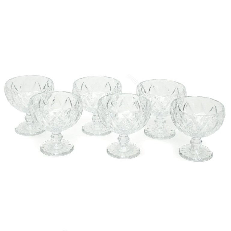 Conjunto de 6 Taças de Vidro para Sobremesas Diamond Transparente