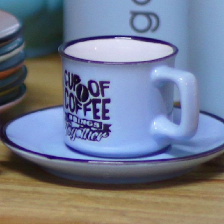 Conjunto de 6 Xícaras de Café em Cerâmica com Pires Words Coloridas 80 ml