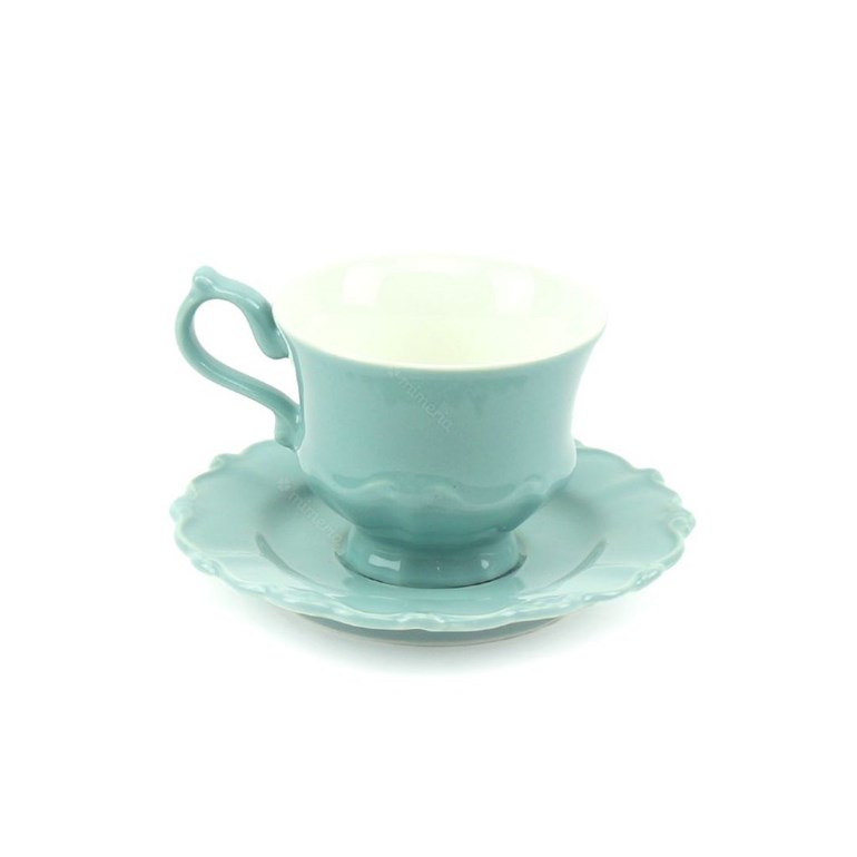 Conjunto de 6 Xícaras de Chá em Porcelana com Pires Fancy Menta