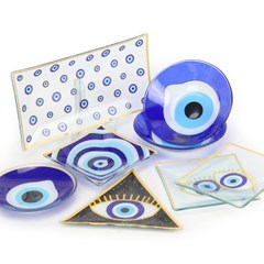 Conjunto de Bowls, Pratinhos e Petisqueiras de Vidro Olho Grego 8 Peças