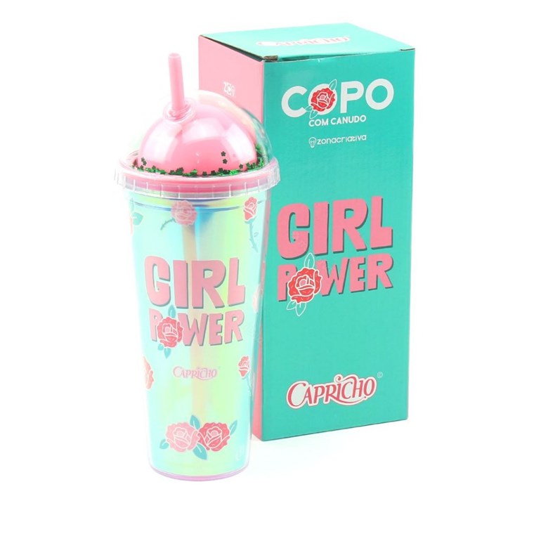 Copo com Canudo Holográfico Girl Power 750 ml