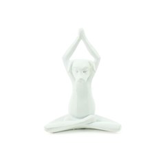 Escultura Cachorro Branco Praticando Yoga
