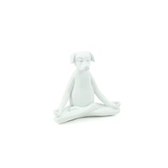 Escultura Cachorro Branco Yoga Posição de Lótus