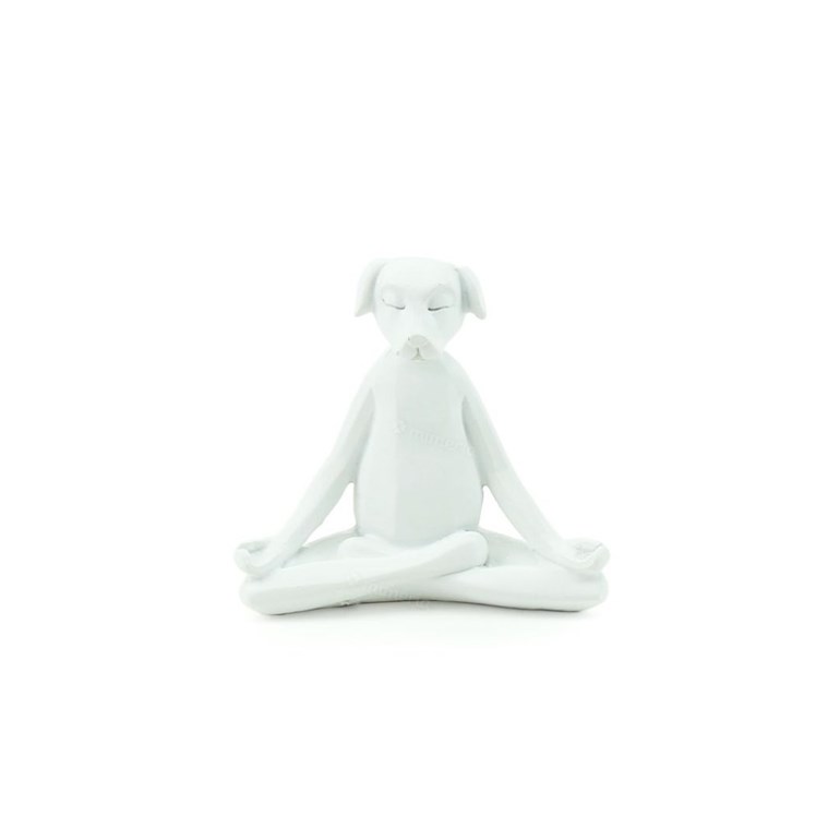 Escultura Cachorro Branco Yoga Posição de Lótus