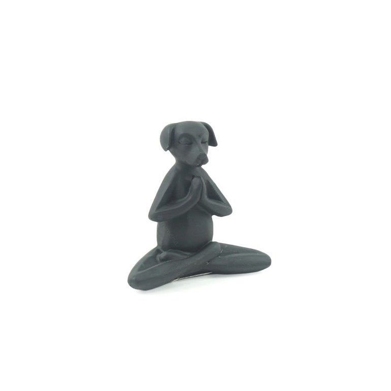Escultura Cachorro Preto Yoga Meditação