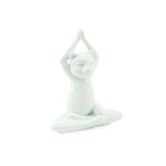 Escultura Gato Branco Praticando Yoga