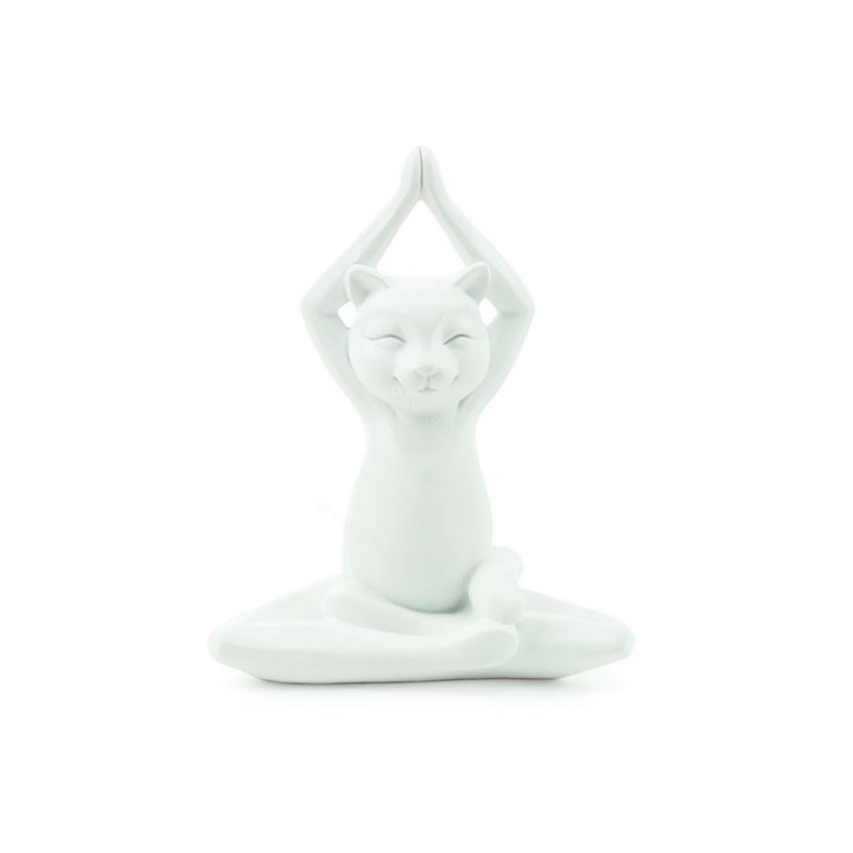 Escultura Gato Branco Praticando Yoga