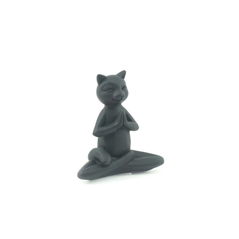 Escultura Gato Preto Yoga Meditação
