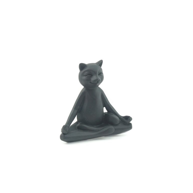 Escultura Gato Preto Yoga Posição de Lótus