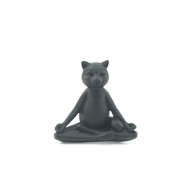 Escultura Gato Preto Yoga Posição de Lótus