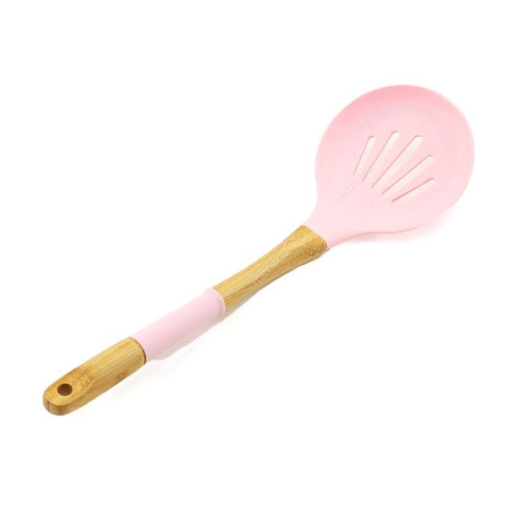 Escumadeira de Silicone e Bambu Candy Color Rosa