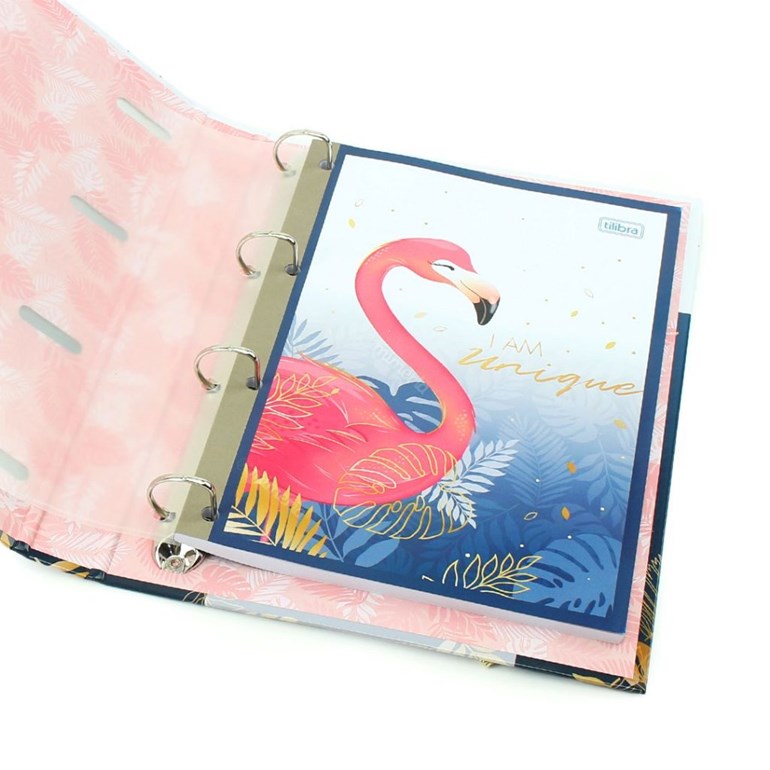 Fichário Argolado com Elástico Aloha Flamingo