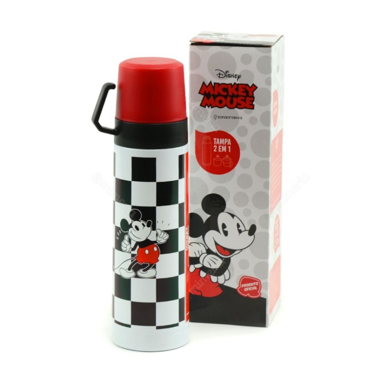 Garrafa Térmica com Xícara Mickey Xadrez 500 ml