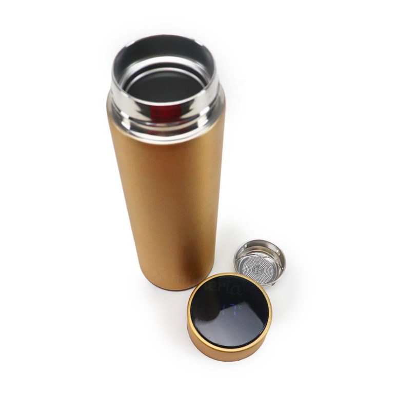 Garrafa Térmica de Inox com Infusor e Termômetro Digital Dourada 480 ml
