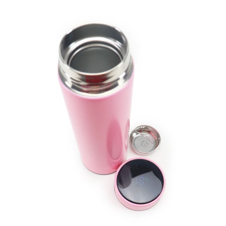 Garrafa Térmica de Inox com Infusor e Termômetro Digital Rosa 480 ml