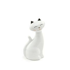 Gato em Cerâmica Branco e Dourado Pequeno