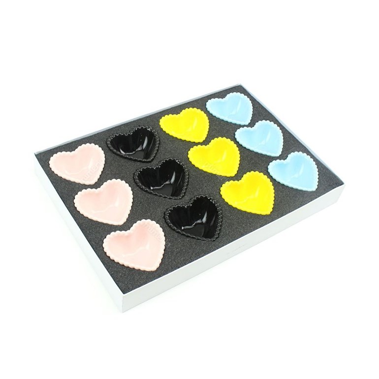 Jogo Mini Bowls de Cerâmica Coração Coloridos com 12 Peças