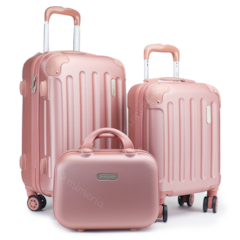 Kit 2 Malas de Viagem com Rodinhas e Frasqueira Family Rose Gold