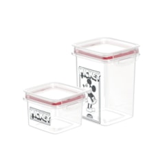 Kit 2 Porta Mantimentos Hermético Quadrado Trava Mais Mickey Mouse 380 ml e 830 ml
