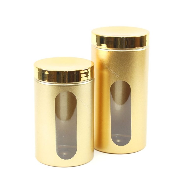 Kit 2 Potes com Visor Metalizado para Mantimentos Dourado