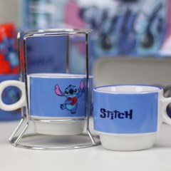 Kit 2 Xícaras de Porcelana com Suporte Stitch
