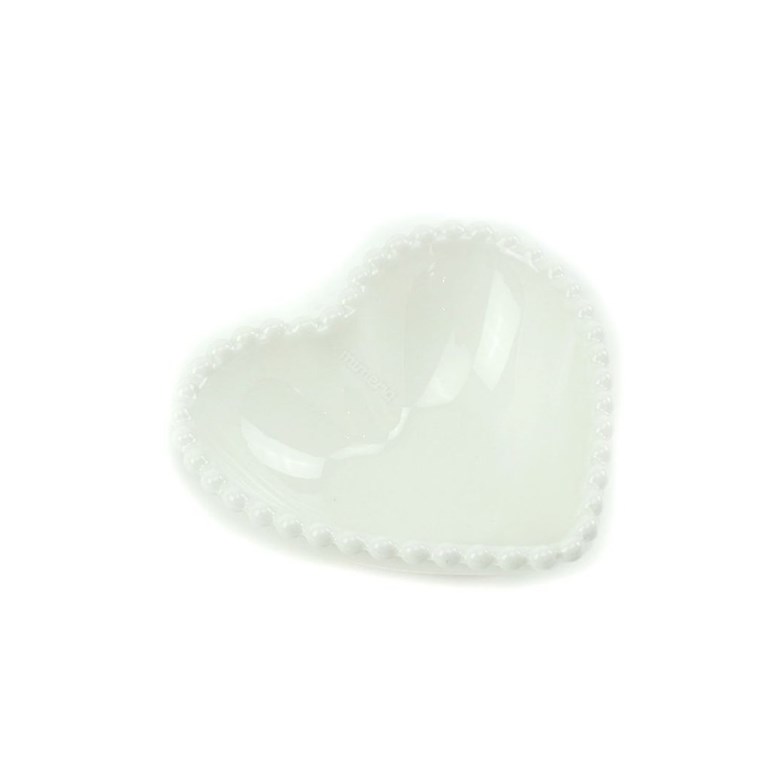 Kit 3 Bowls de Cerâmica Coração Bolinhas Branco