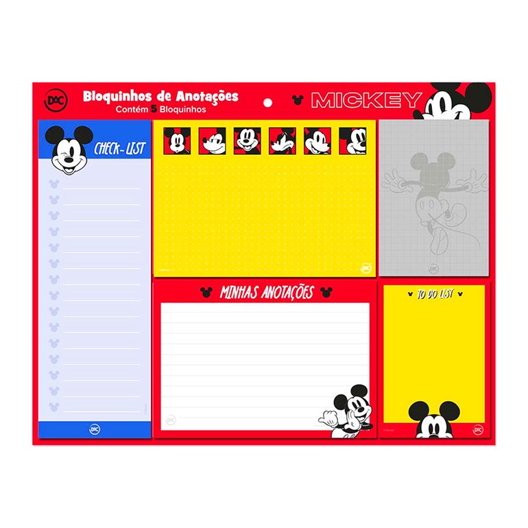 Kit 5 Blocos de Anotações Mickey Mouse