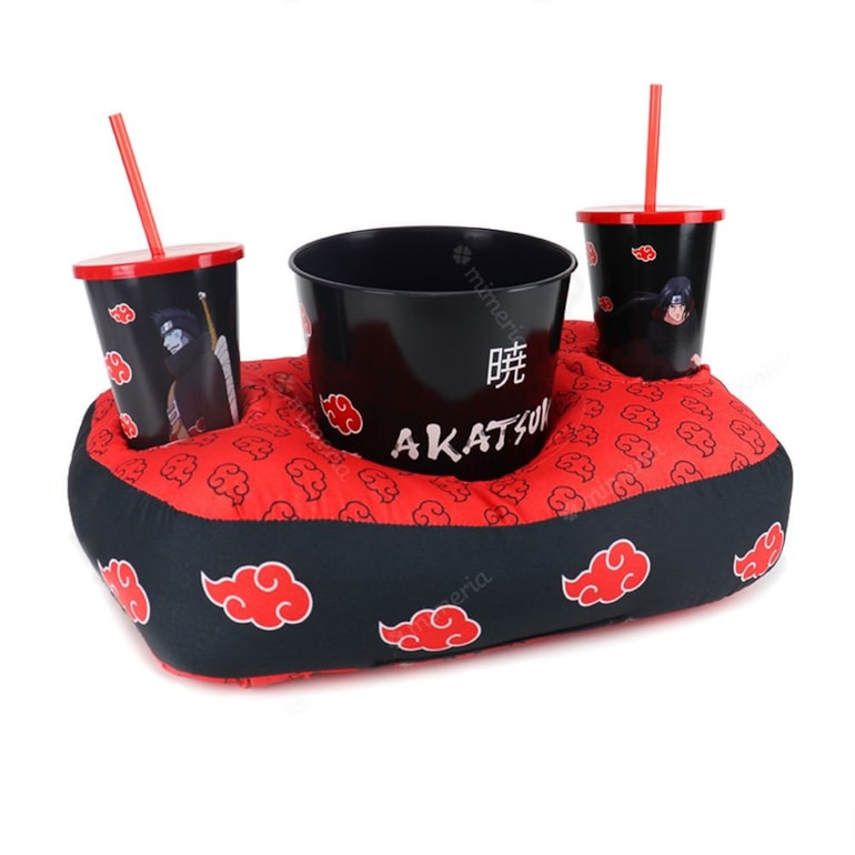 Kit Almofada Porta Pipoca Naruto - Akatsuki com 2 Copos