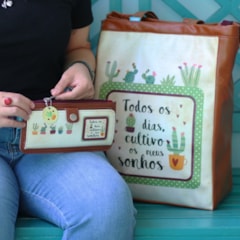 Kit Bolsa Sacola e Carteira Slim Cactus