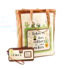 Kit Bolsa Sacola e Carteira Slim Cactus