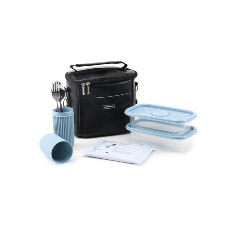 Kit Bolsa Térmica Move Mini Preta 5 Peças Azul