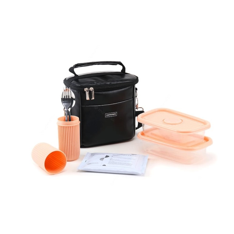 Kit Bolsa Térmica Move Mini Preta 5 Peças Rosa