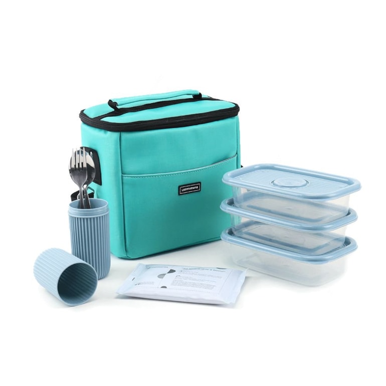 Kit Bolsa Térmica Move Verde Menta 6 Peças Azul