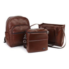 Kit Bolsa Tote Midi com Alça + Mochila Essential + Térmica Move Grande Marrom Cacau