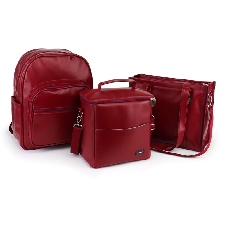Kit Bolsa Tote Midi com Alça + Mochila Essential + Térmica Move Grande Vermelho Cereja