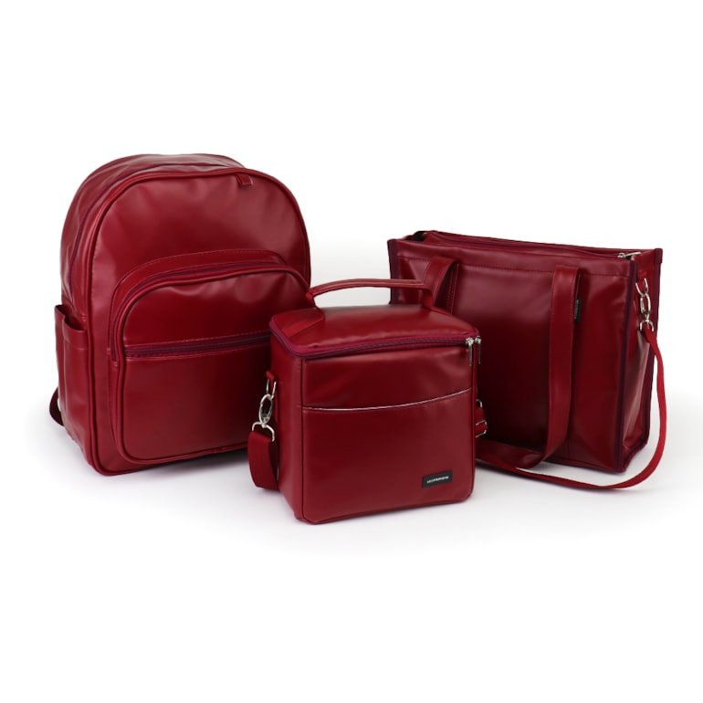 Kit Bolsa Tote Midi com Alça + Mochila Essential +Térmica Move Média Vermelho Cereja