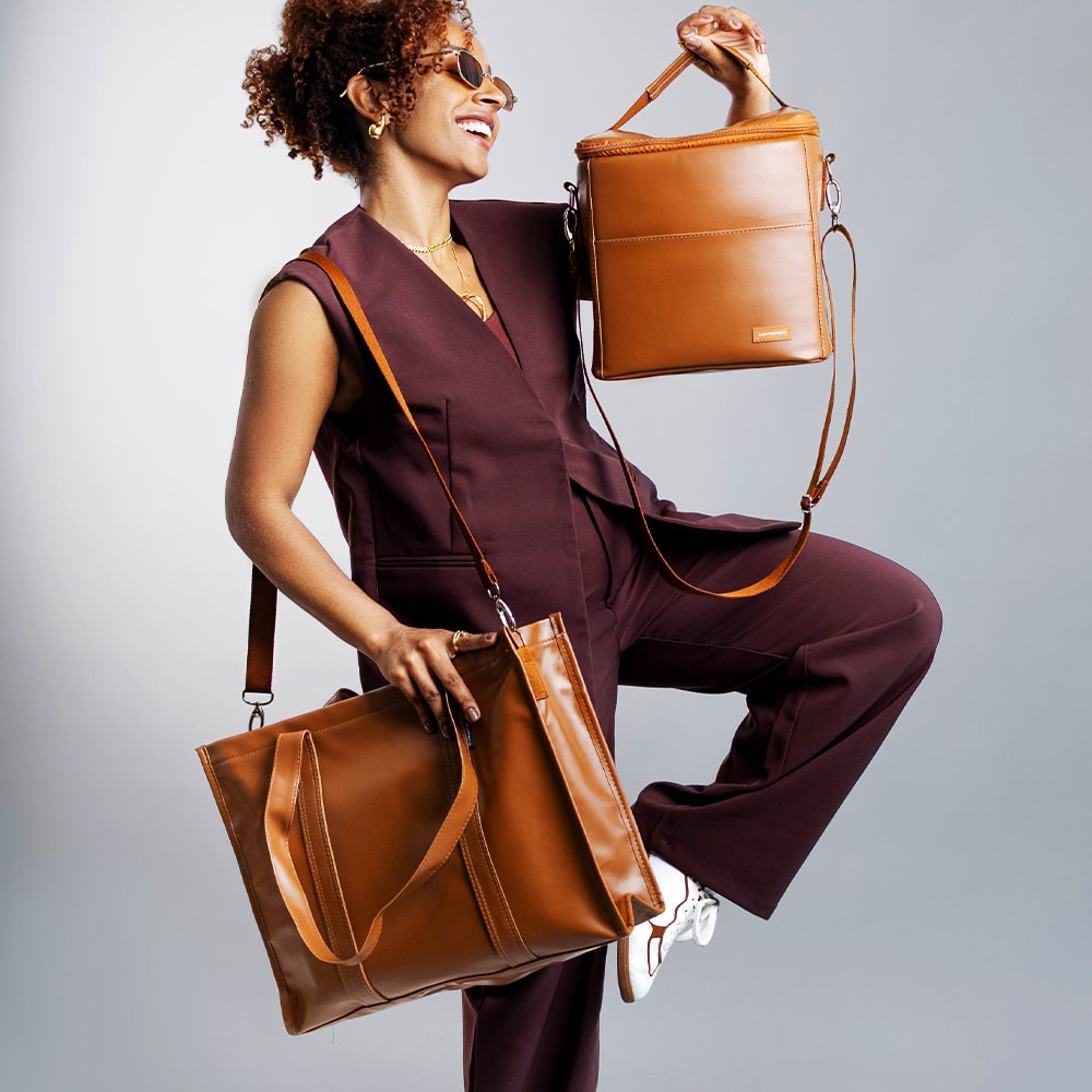 Kit Bolsa Tote Midi com Alça + Térmica Move Grande Caramelo
