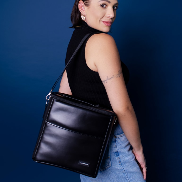 Kit Bolsa Tote Midi com Alça + Térmica Move Grande Preta