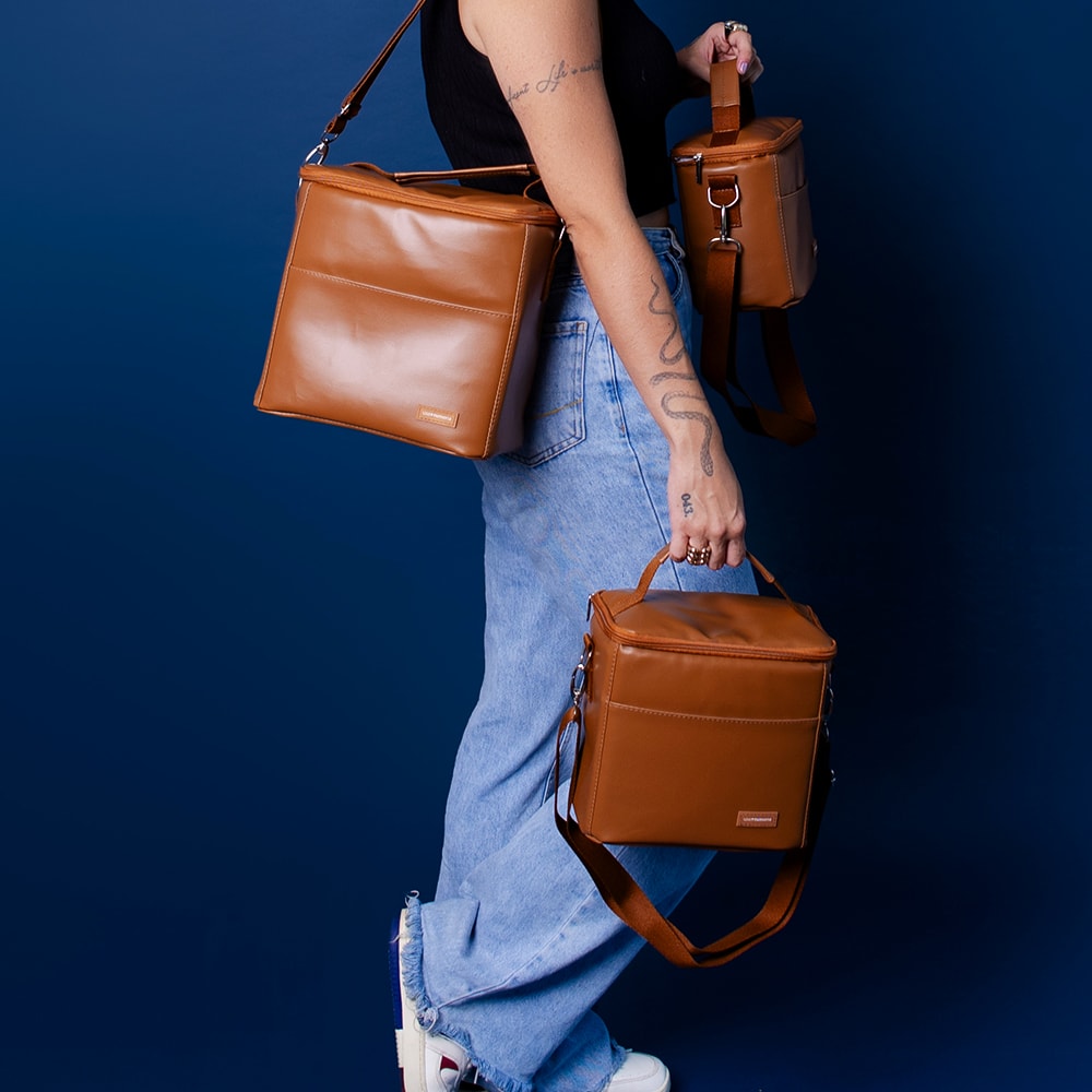 Kit Bolsa Tote Midi com Alça + Térmica Move Média Caramelo