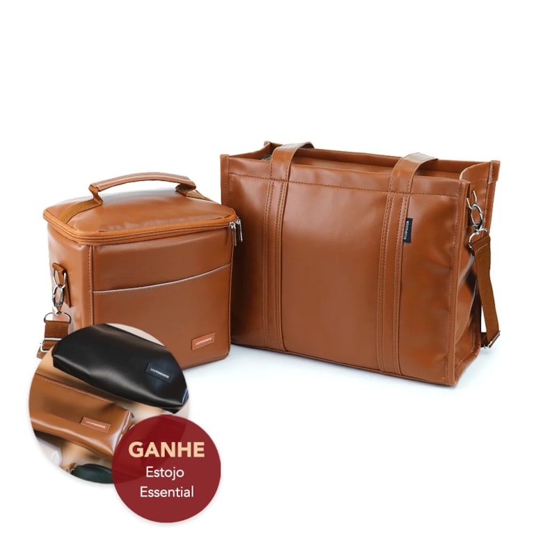 Kit Bolsa Tote Midi com Alça + Térmica Move Média Caramelo