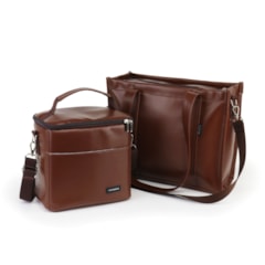 Kit Bolsa Tote Midi com Alça + Térmica Move Média Marrom Cacau