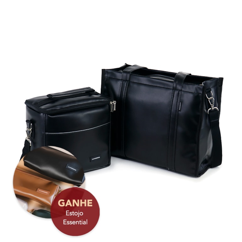 Kit Bolsa Tote Midi com Alça + Térmica Move Média Preta