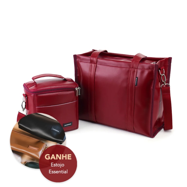 Kit Bolsa Tote Midi com Alça + Térmica Move Mini Vermelho Cereja