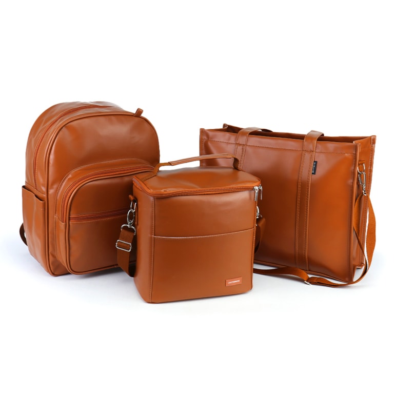 Kit Bolsa Tote Pro com Alça + Mochila Essential + Térmica Move Grande Caramelo
