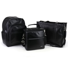 Kit Bolsa Tote Pro com Alça + Mochila Essential + Térmica Move Grande Preta